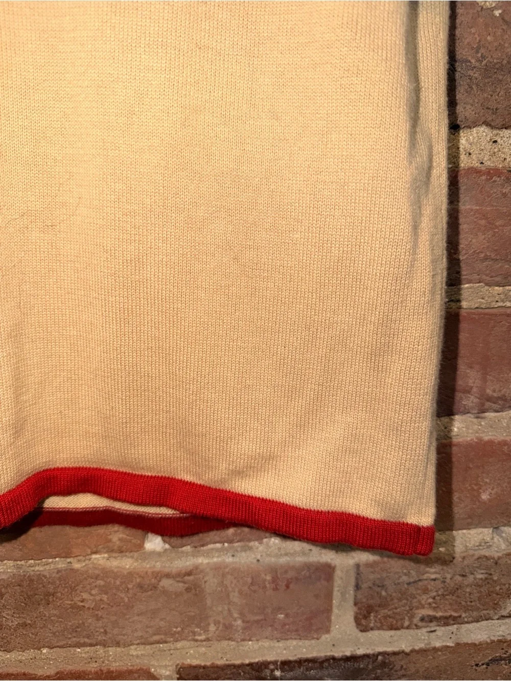 NAPA VALLEY Beige Knit Sweater Top Red Trim and Floral Embroidery Stitched Women